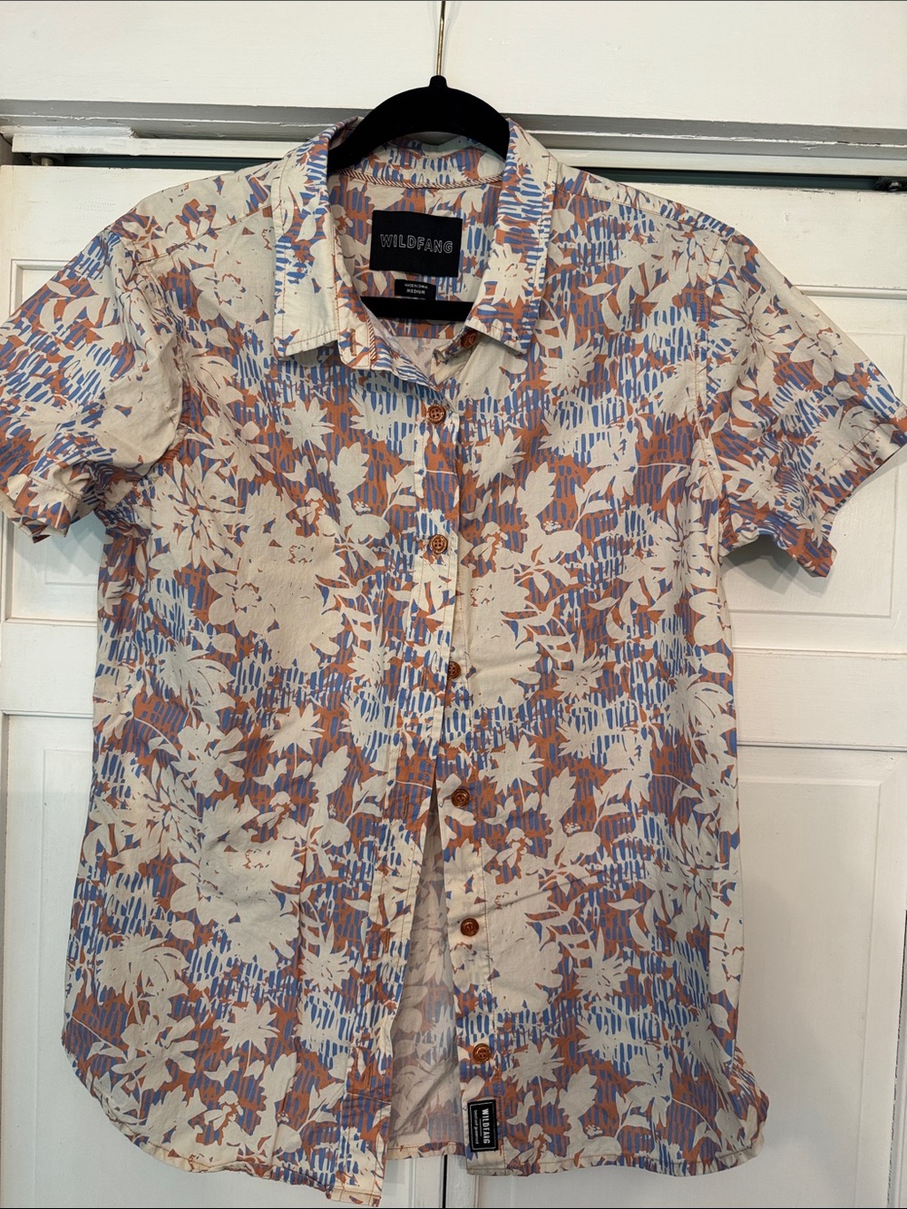 Wildfang Beige Shirt with Blue and Brown Floral Print